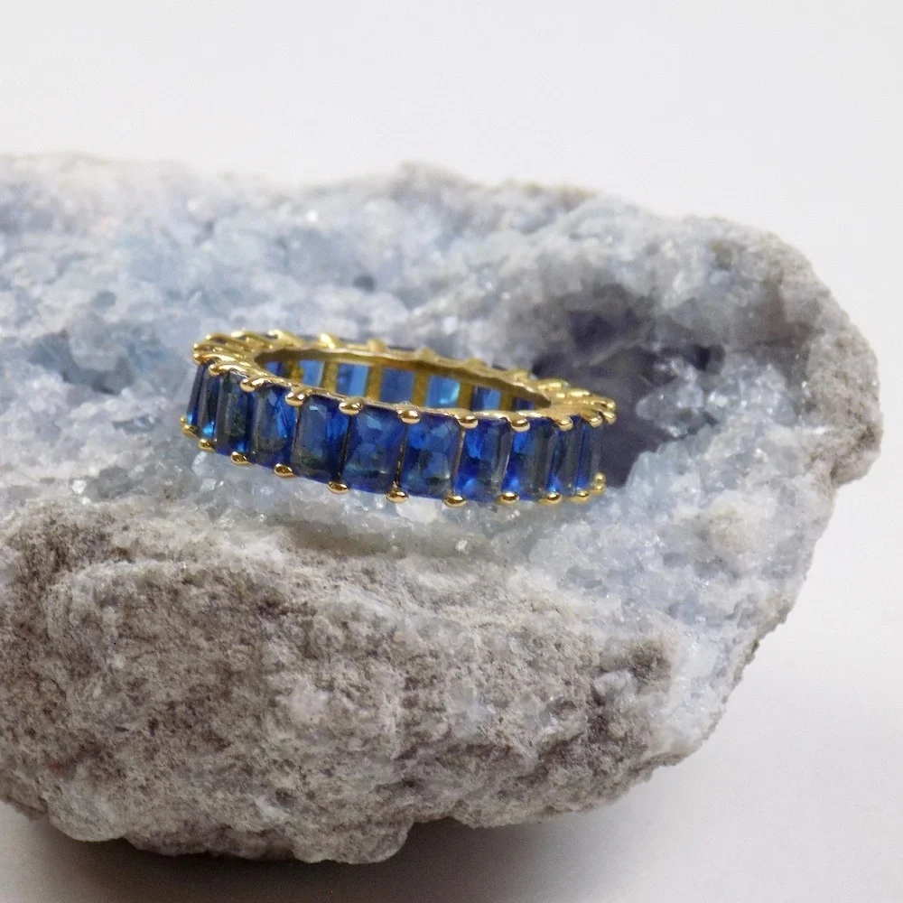 new! sz 6 baguette ring blue eternity band statement